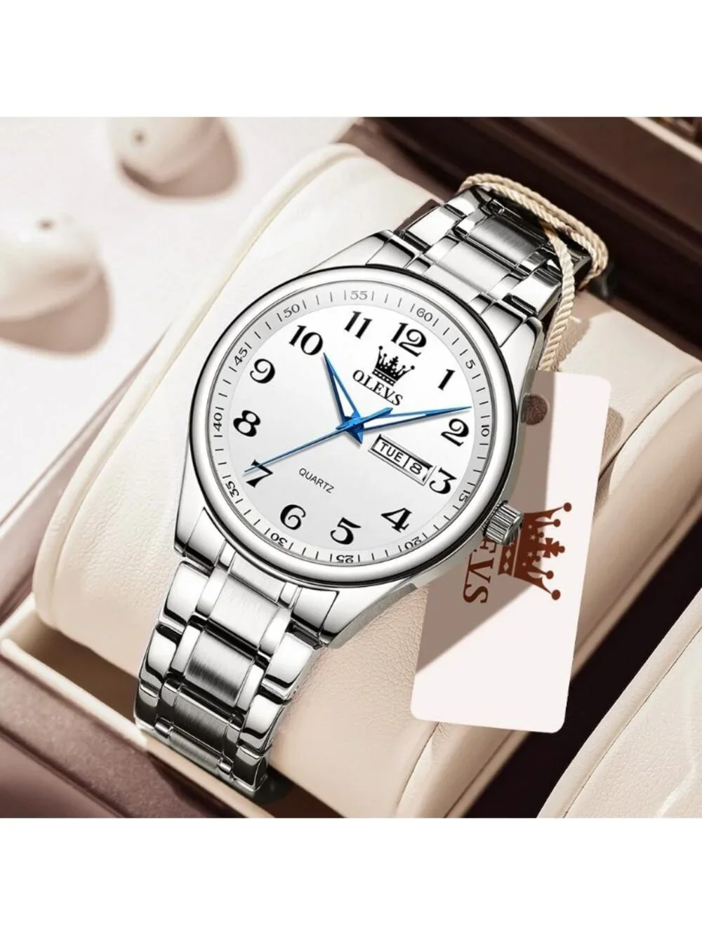 Men's Silver White Stainless Steel Analog Quartz Classic Waterproof Round Watch
